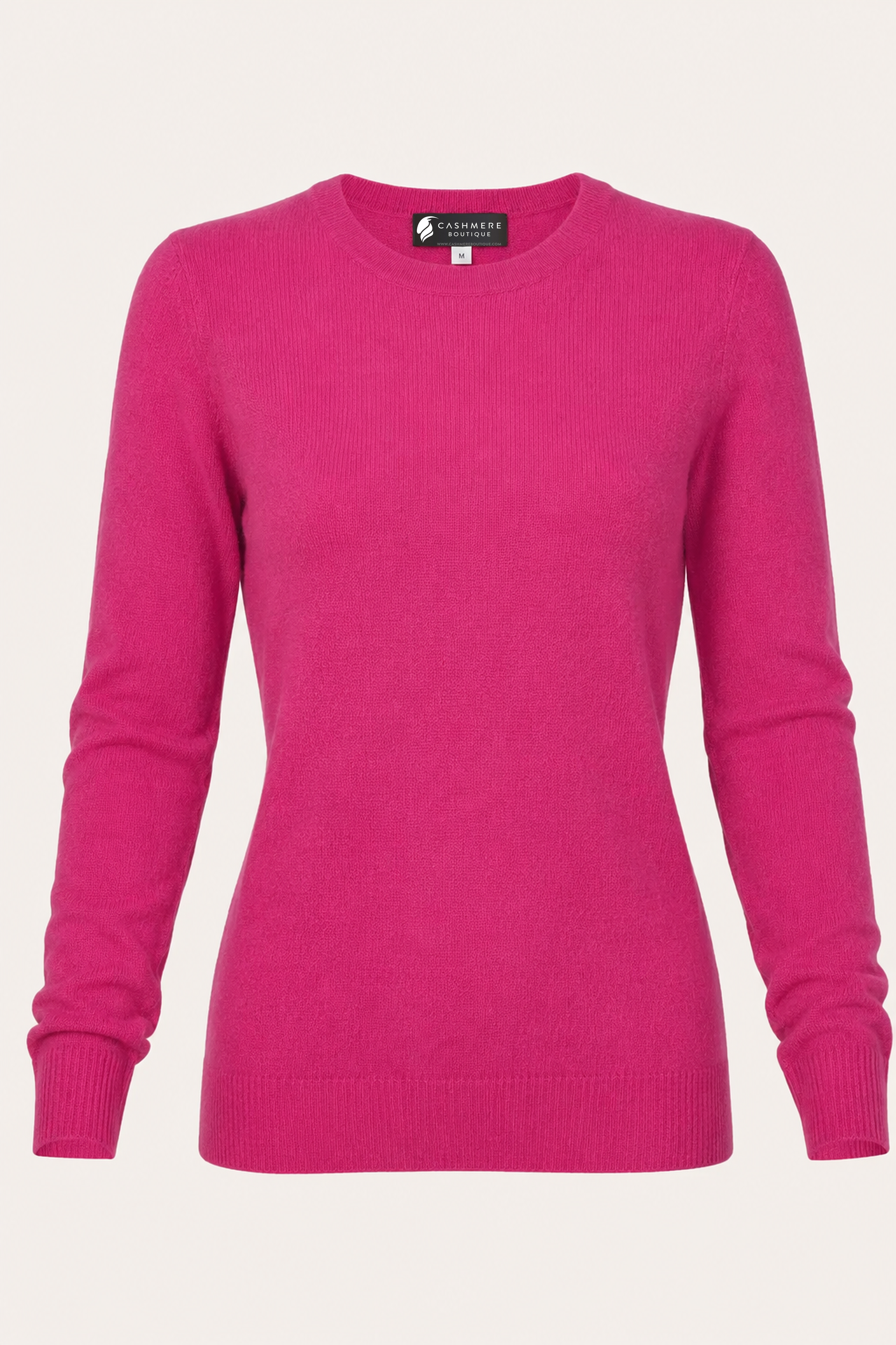 Pure Cashmere Crew Neck Spring Sweater for Women - magenta pink