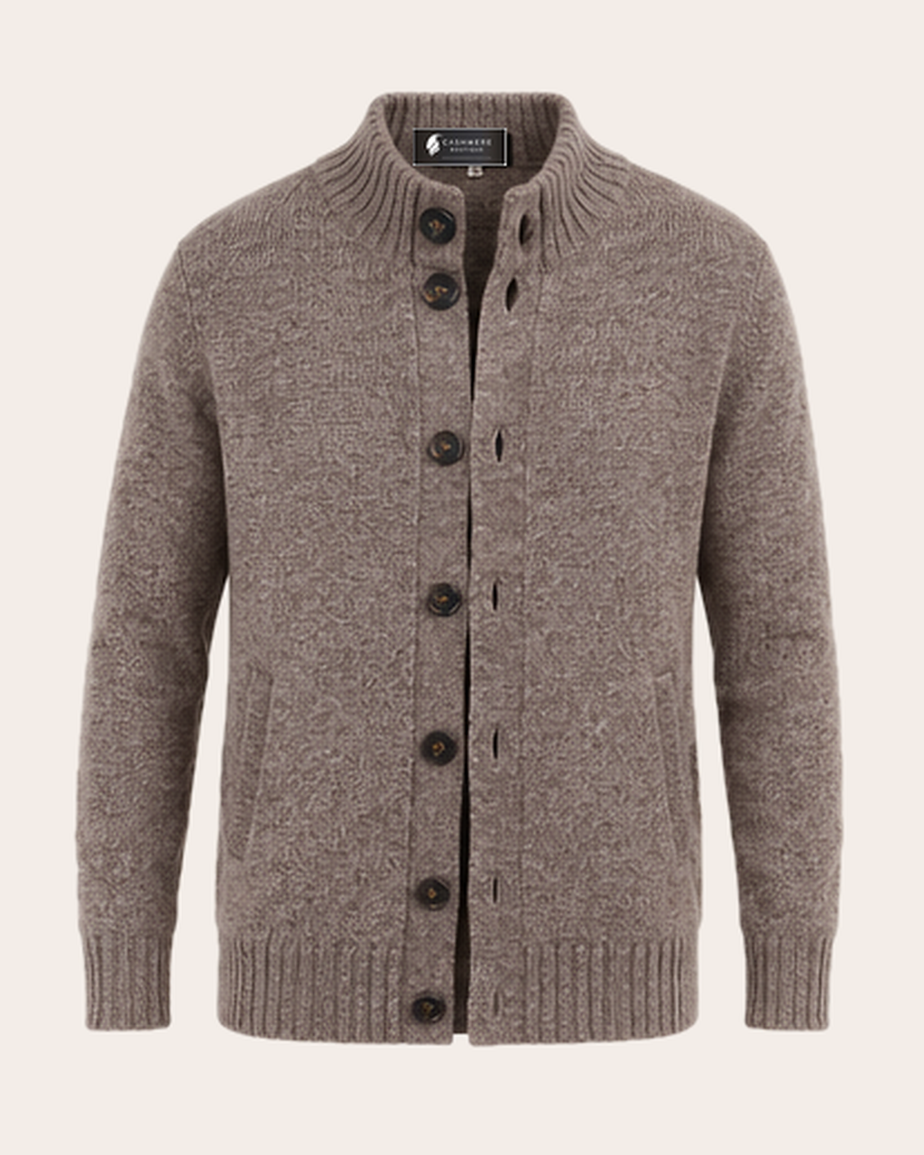 Men's Buttoned Cardigan Jacket in Pure Baby Alpaca - melange brown