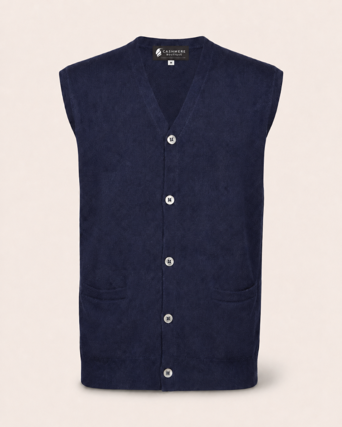 Men's Cashmere Sleeveless Cardigan Vest - navy