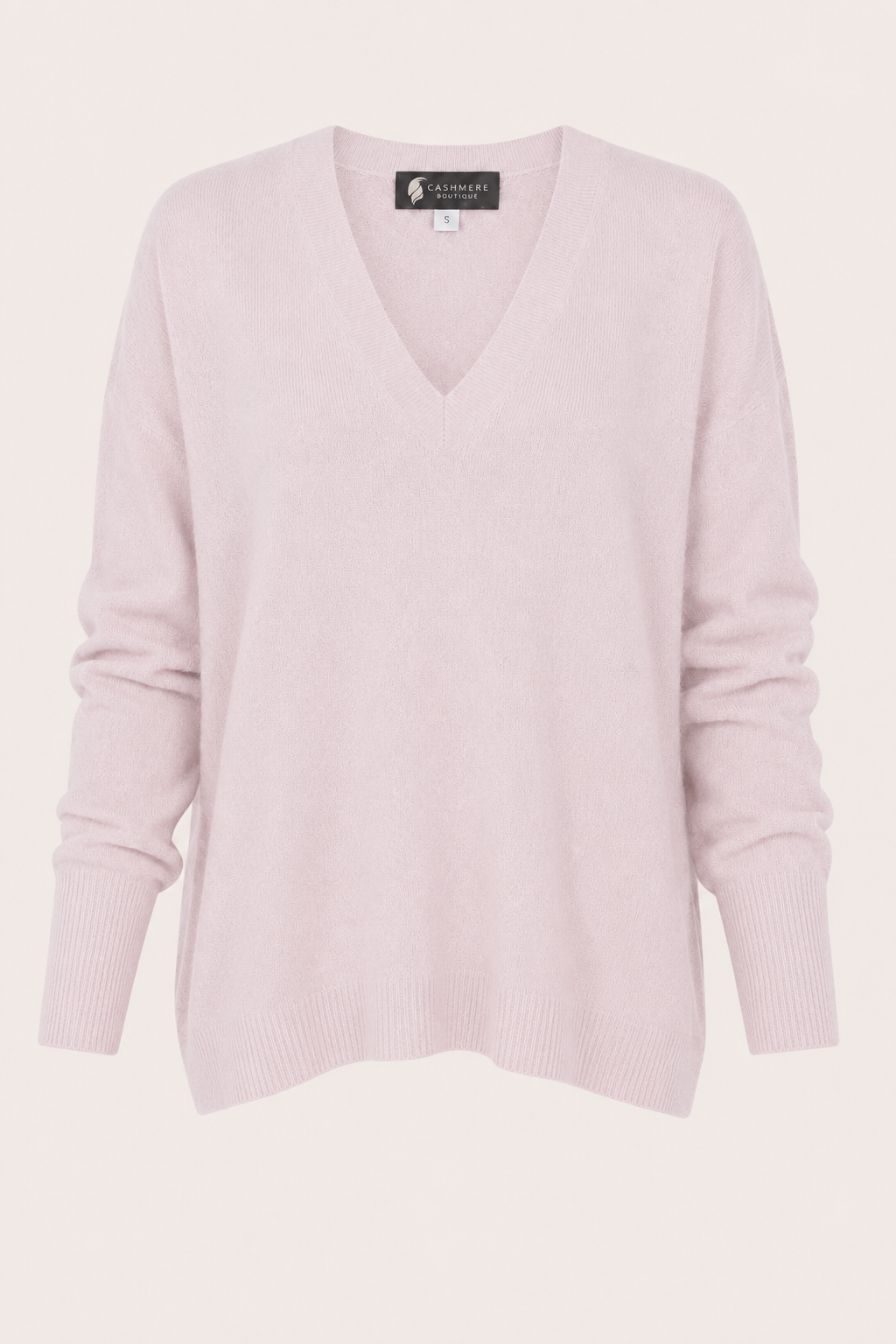Women's Pure Cashmere V-Neck Boyfriend Sweater - pale blossom