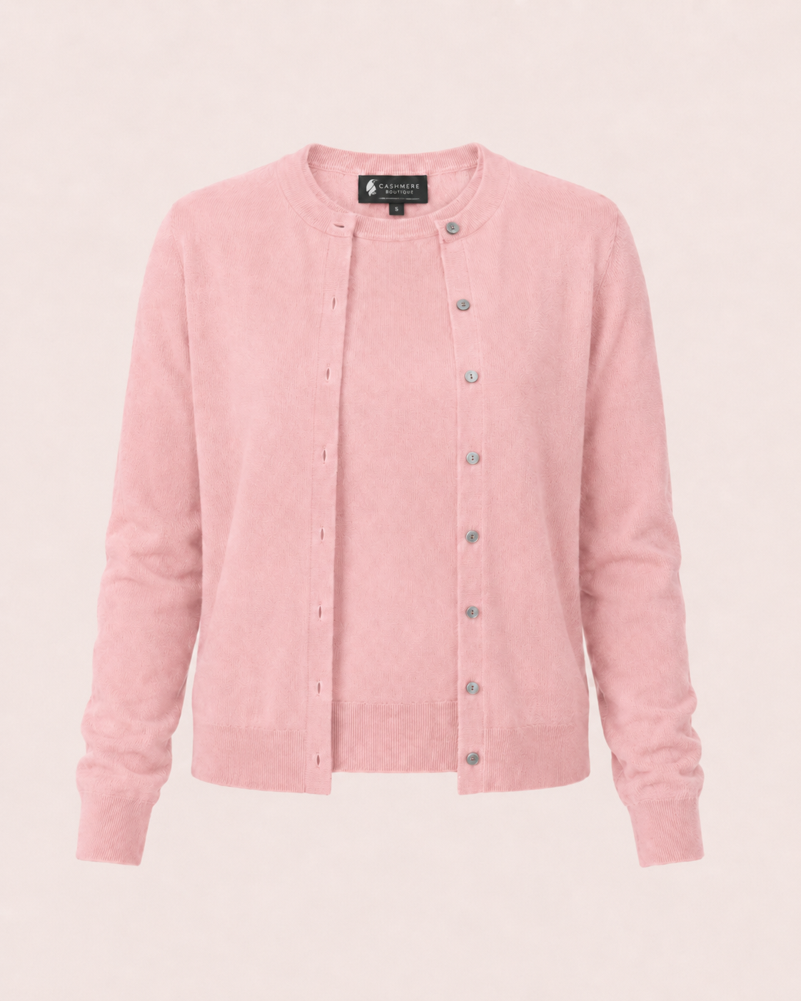 Women's Cashmere Cardigan Twin Sweater Set - rose petal pink