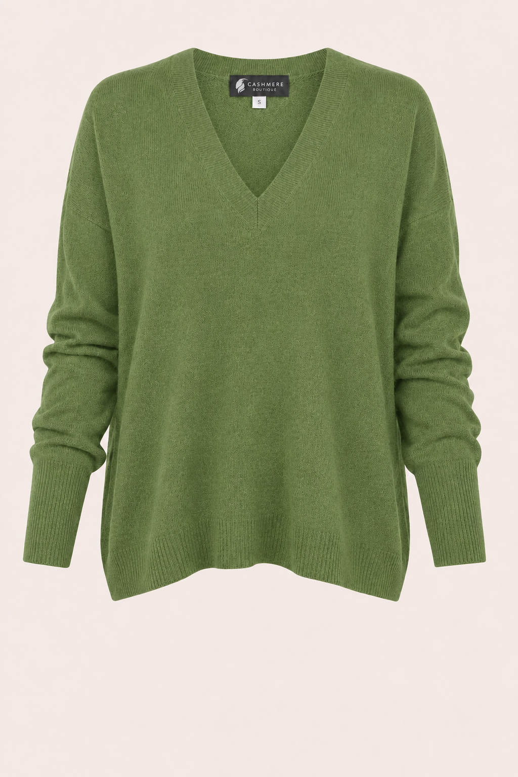 Women's Pure Cashmere V-Neck Boyfriend Sweater - sage green