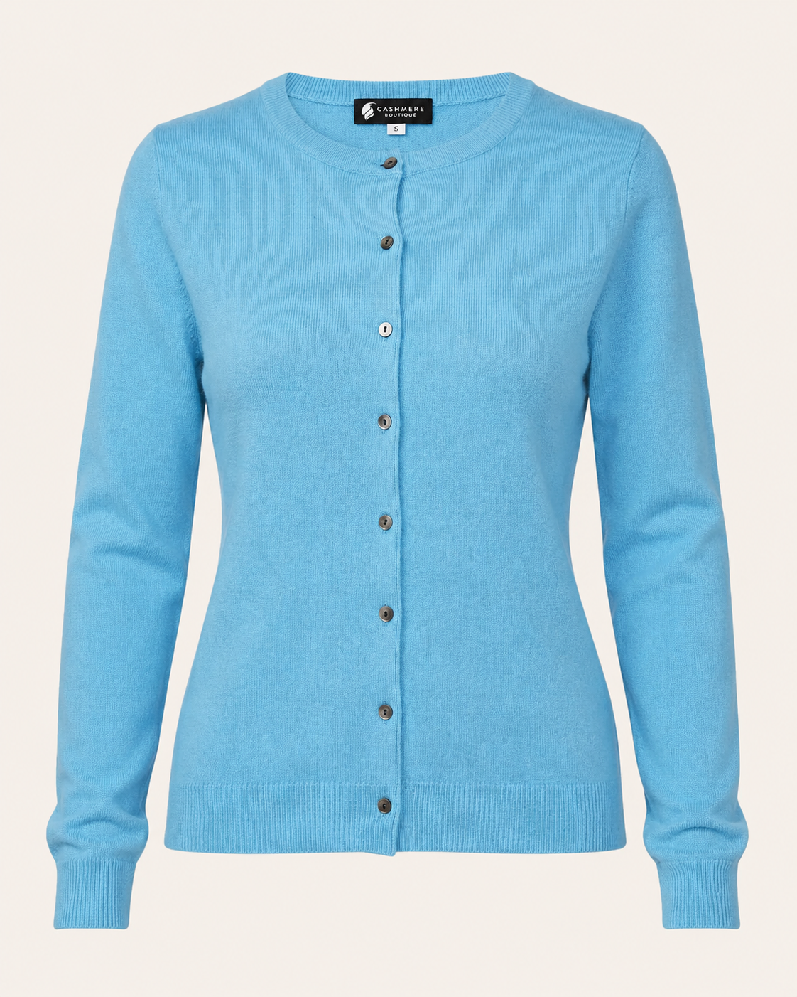 Women's Cashmere Round Neck Cardigan - turquoise blue