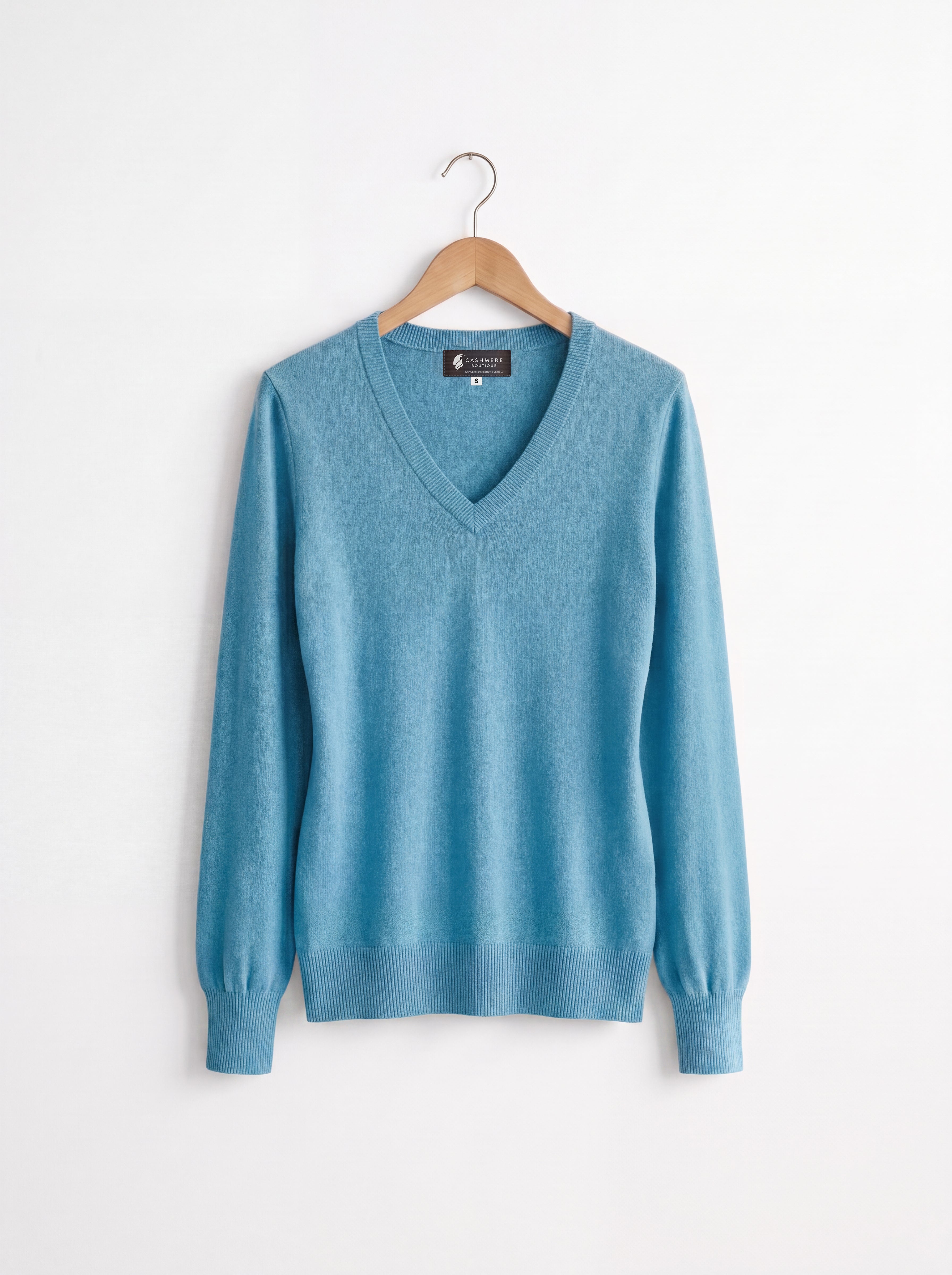 Pure Cashmere V-Neck Spring Sweater for Women - Turquoise Blue