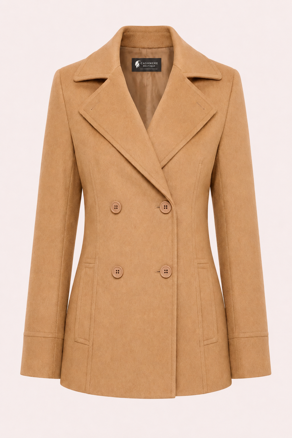 Women's Cashmere Pea Coat - Camel