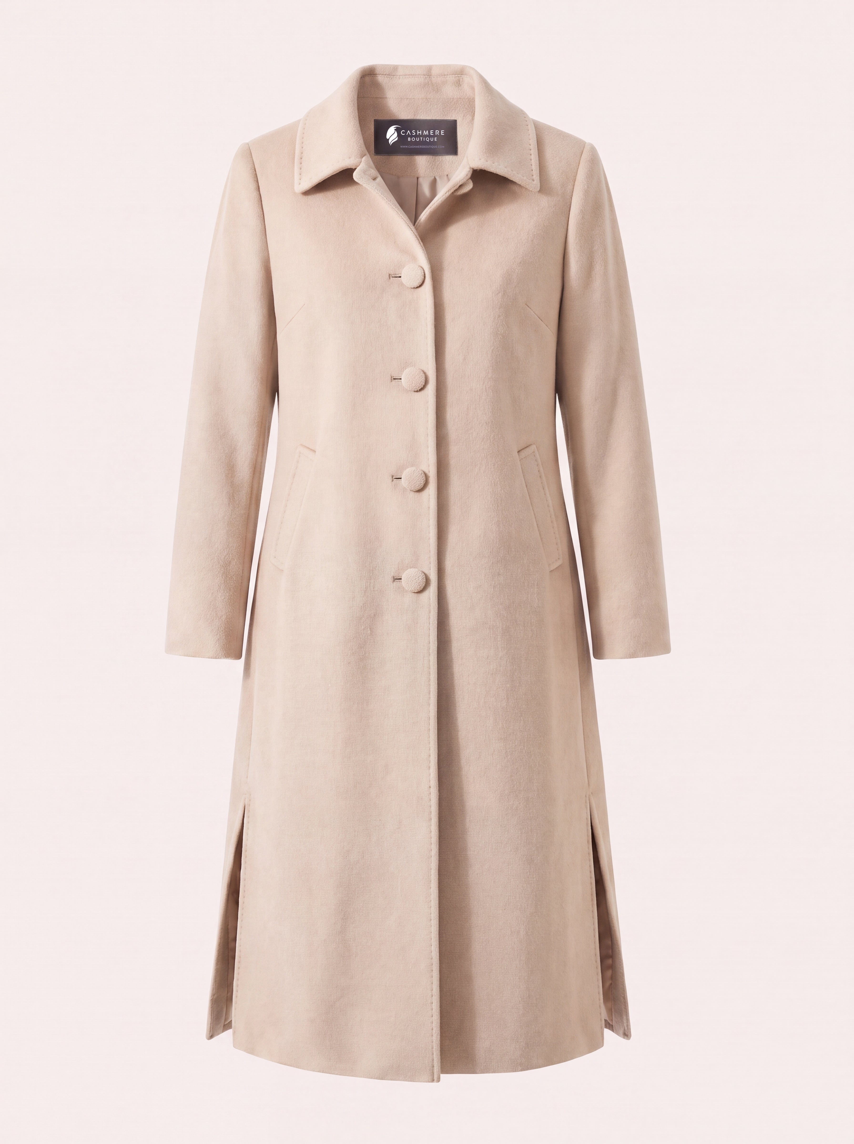Women's Full Length Overcoat in Pure Cashmere - Camel