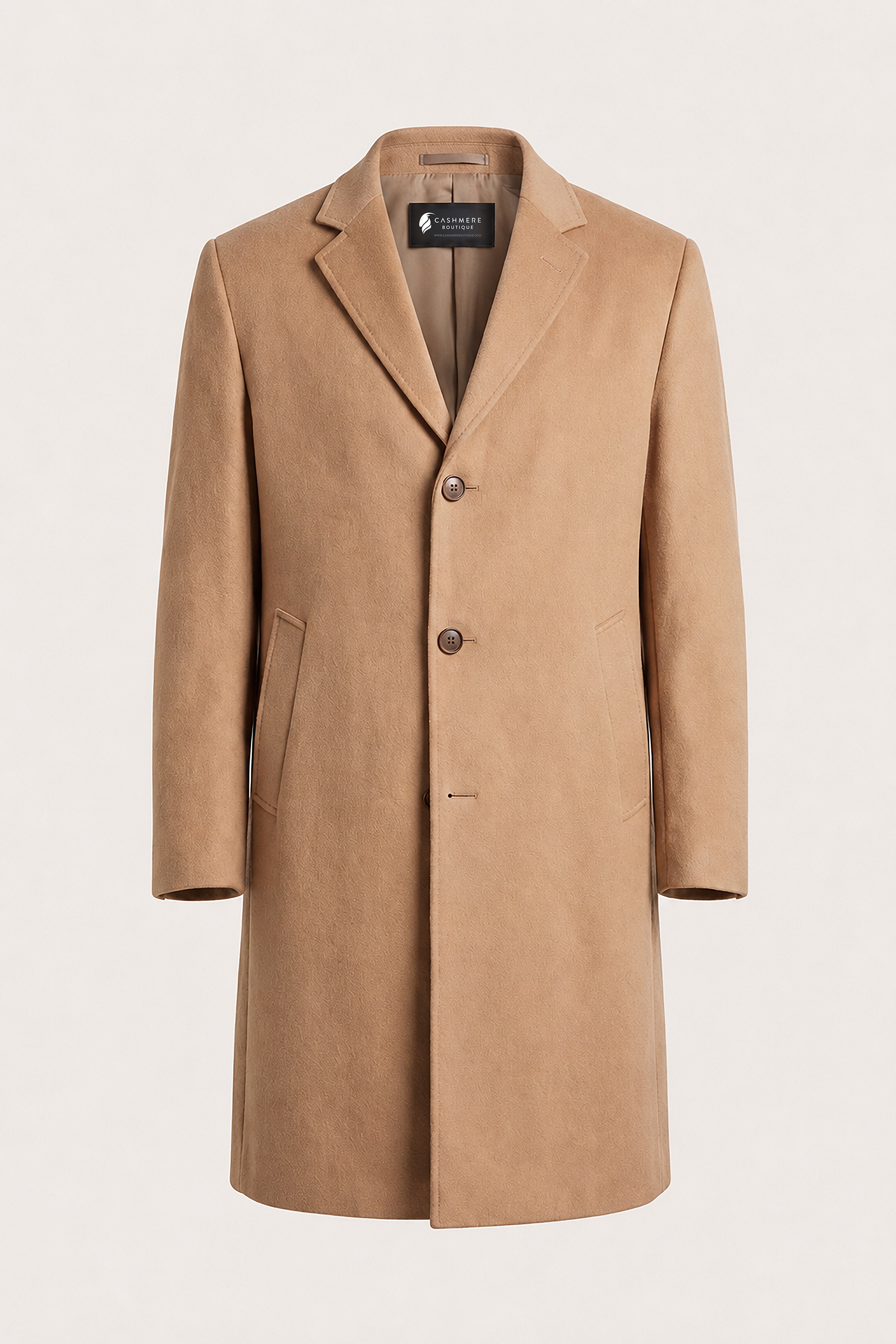 Men's Knee Length Cashmere Blend Overcoat - Camel