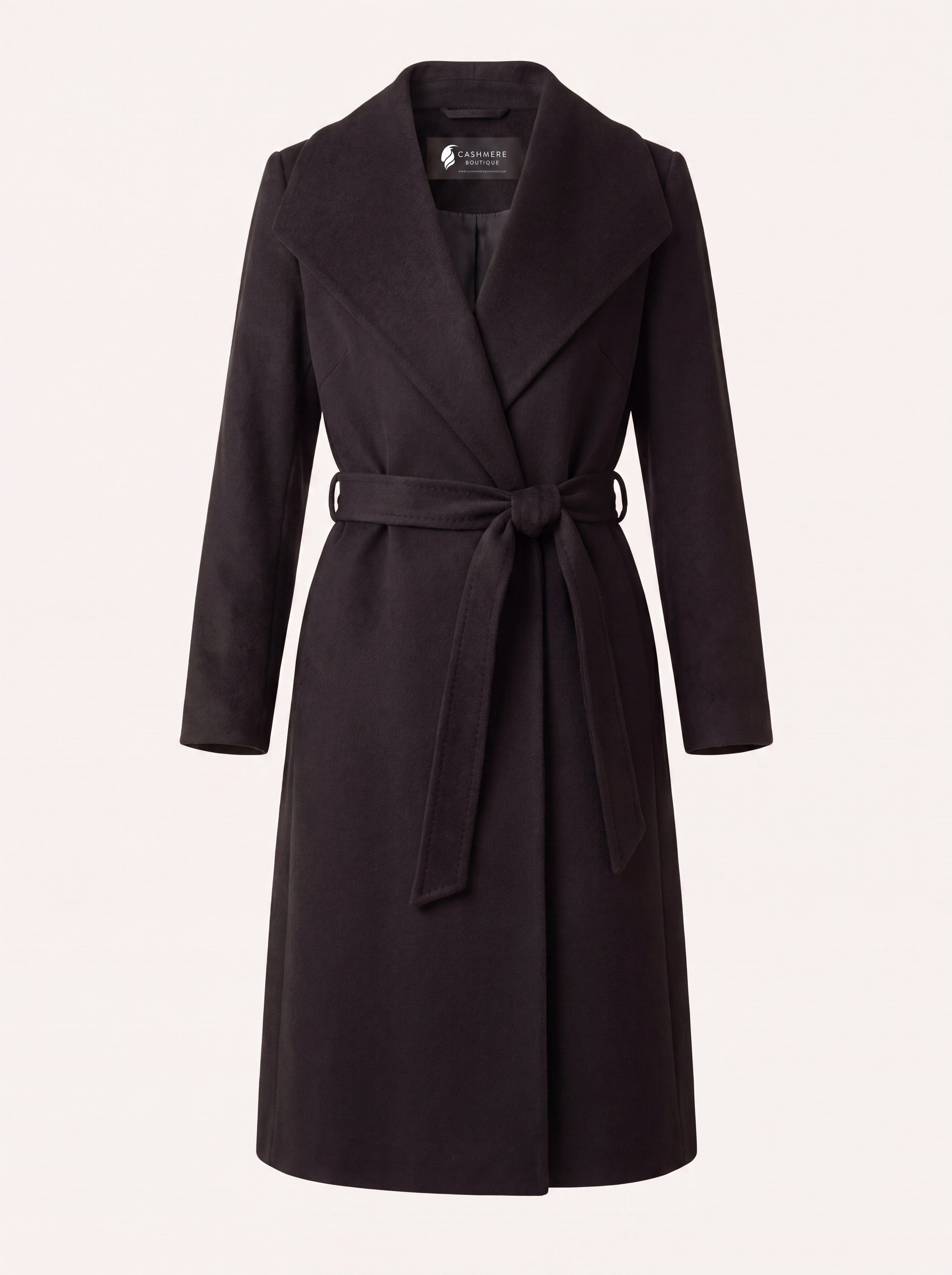 Full Length Belted Coat in Pure Cashmere - Black