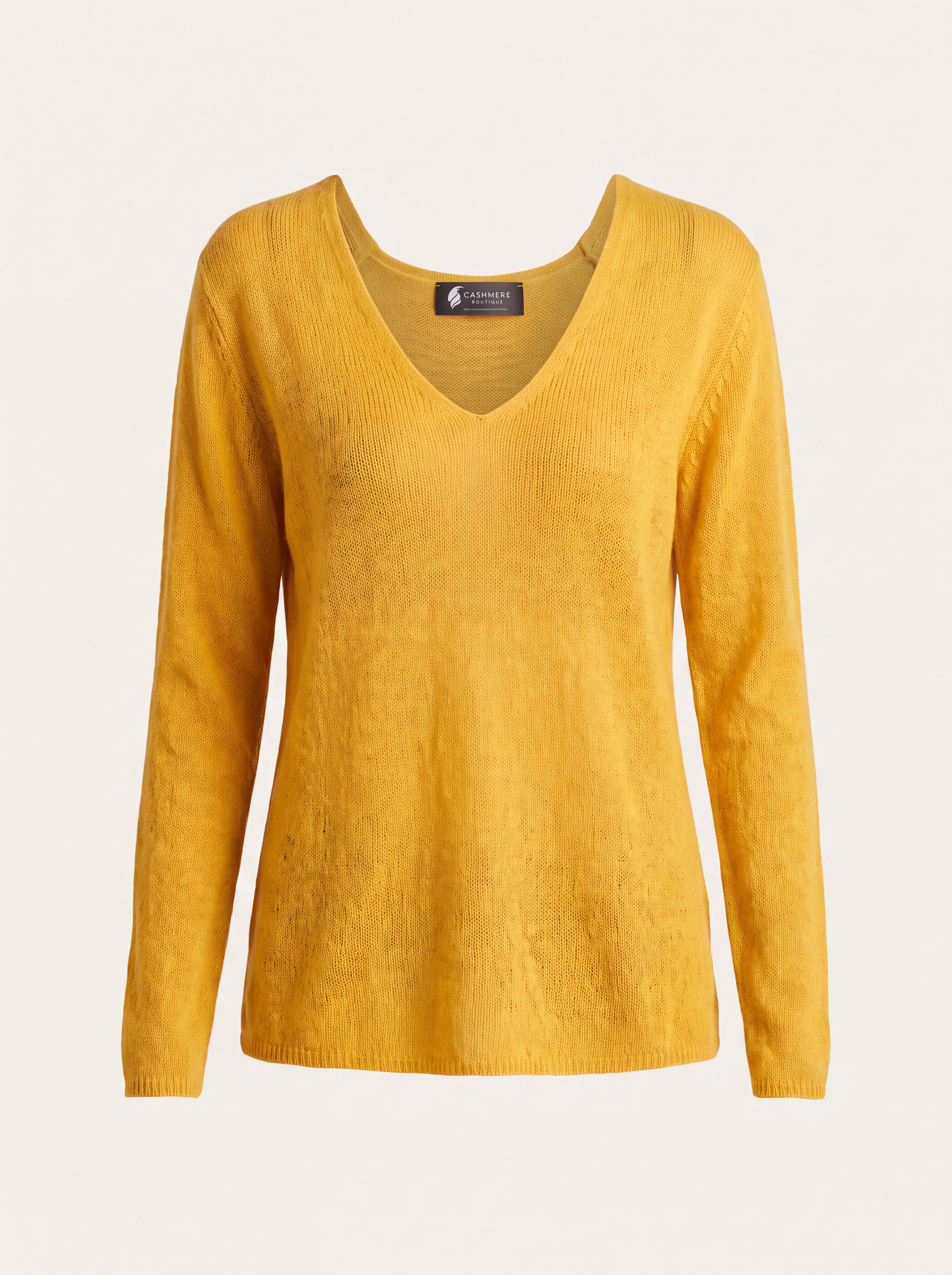 Women's Lightweight V-Neck Sweater in Pure Cashmere - Mustard