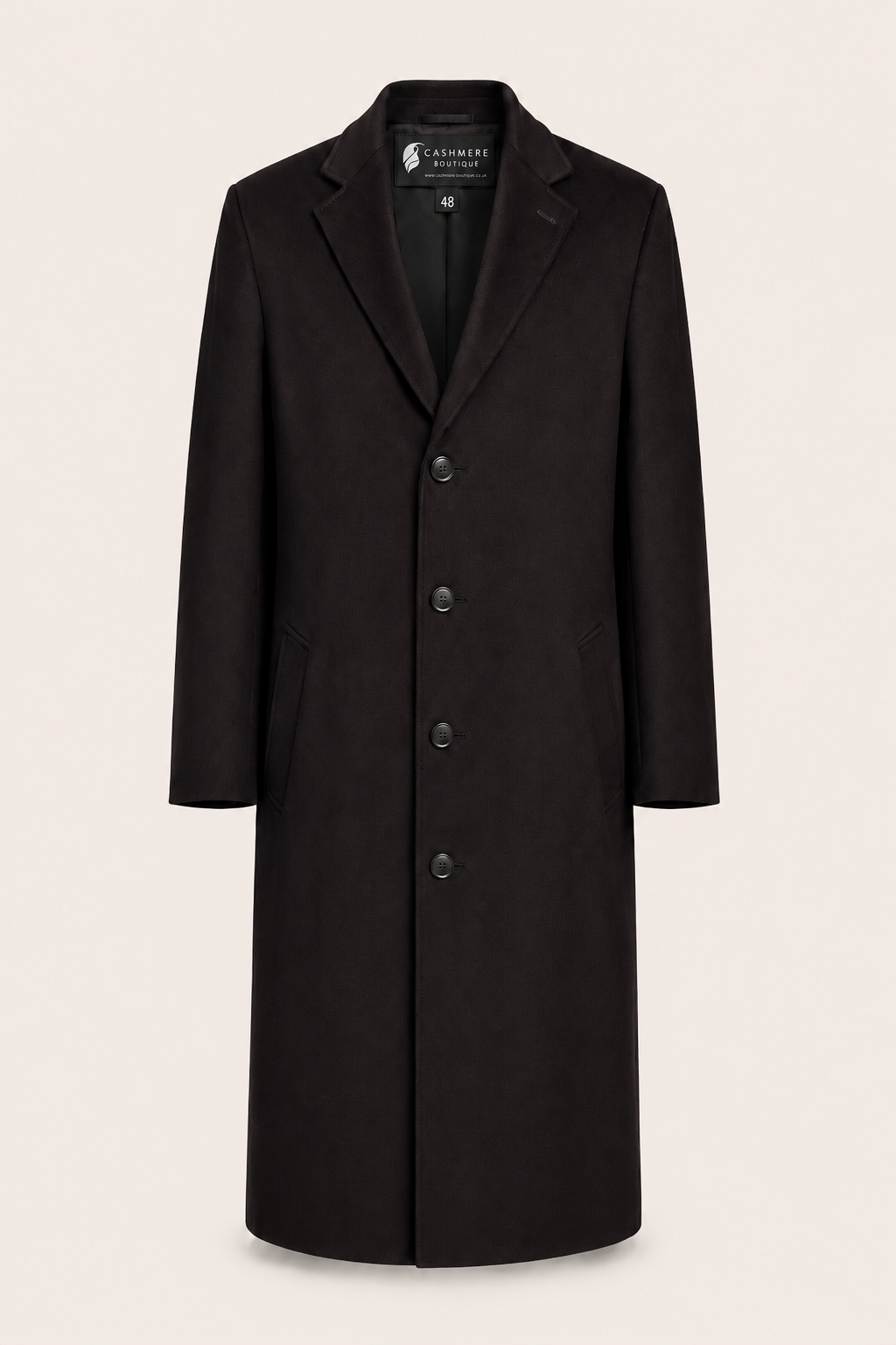 Men's Full Length Topcoat in Pure Cashmere - Black