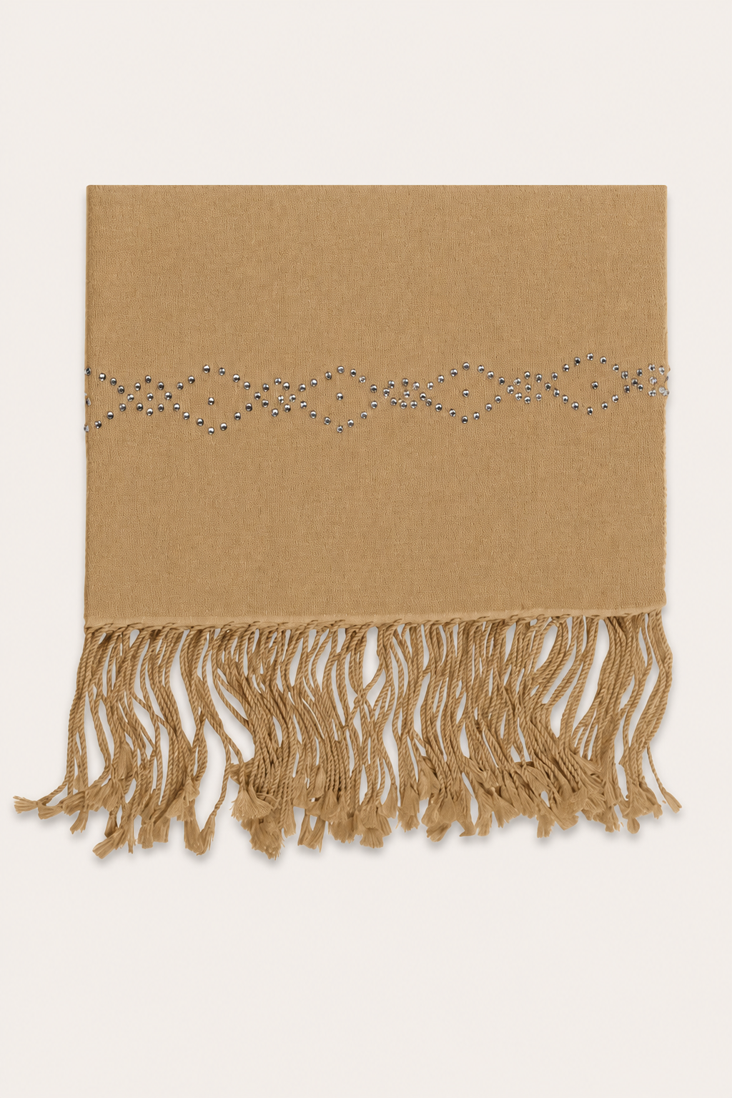 Cashmere Wrap with Swarovski Beadwork in a Diamond Border - Camel