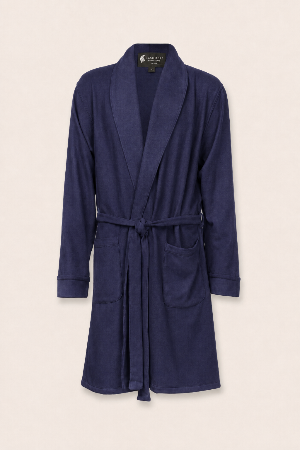Pure Cashmere Knee Length Robe for Men - Navy