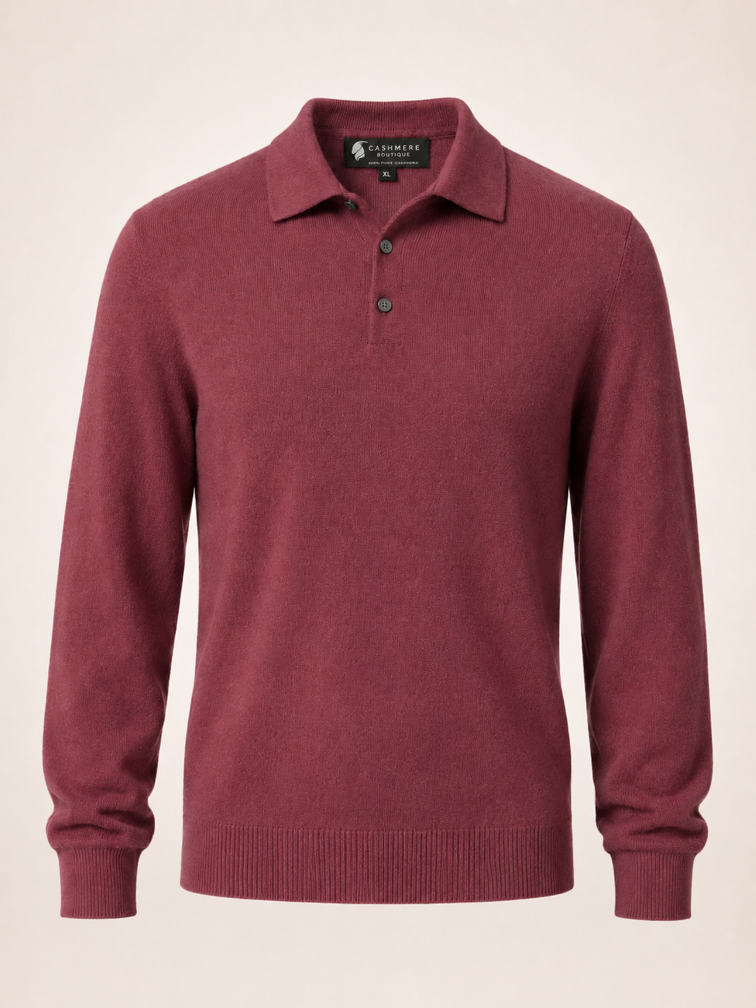 Men's Pure Cashmere Polo Sweater - Burgundy