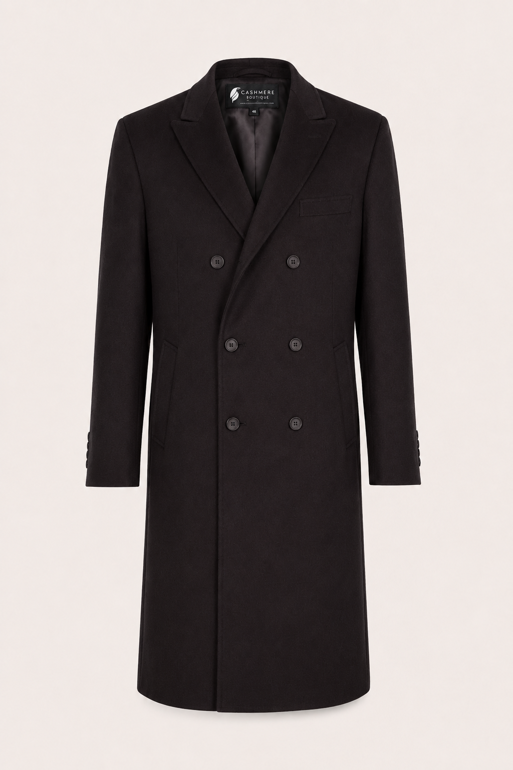 Men's Double Breasted Topcoat in Pure Cashmere - Black