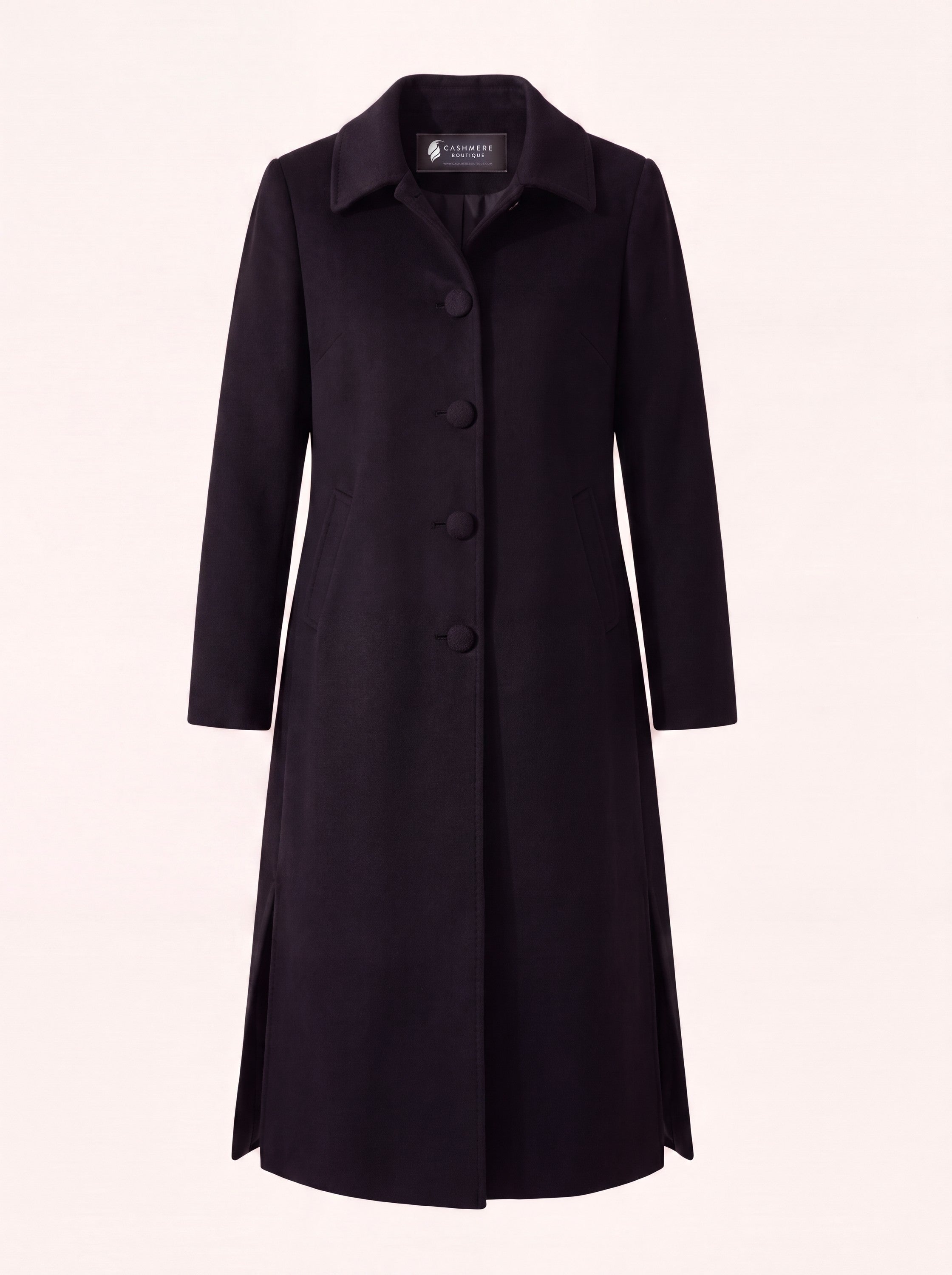 Women's Full Length Overcoat in Pure Cashmere - Black