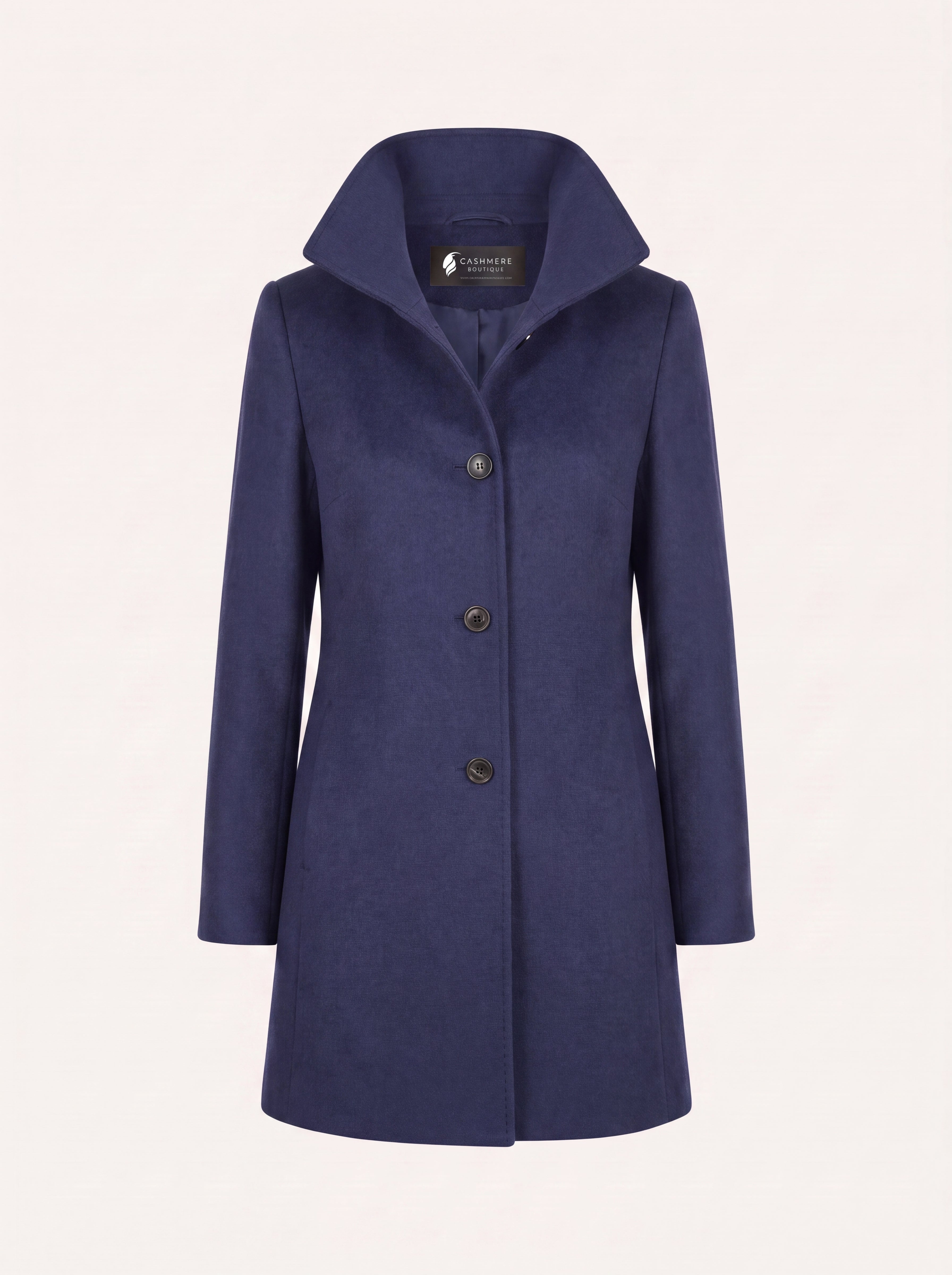 Short Funnel Coat in Pure Cashmere - Navy