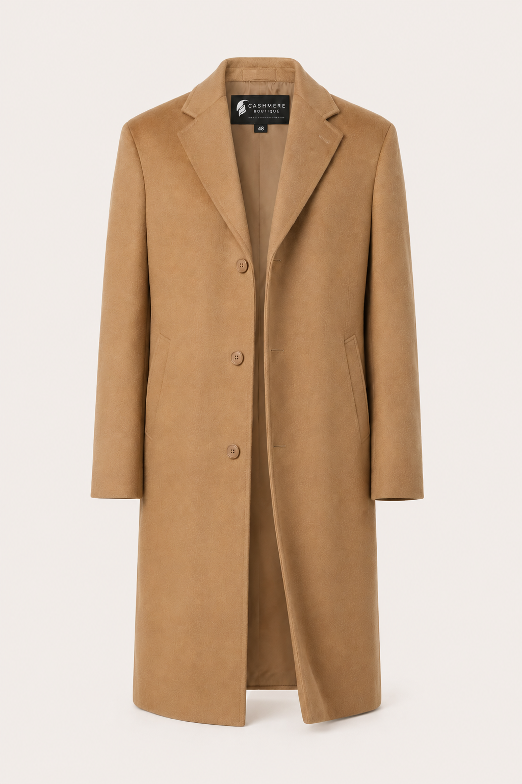 Men's Knee Length Topcoat in Pure Cashmere - Camel