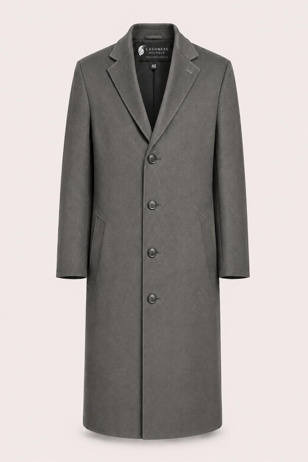 Men's Full Length Topcoat in Pure Cashmere - Charcoal