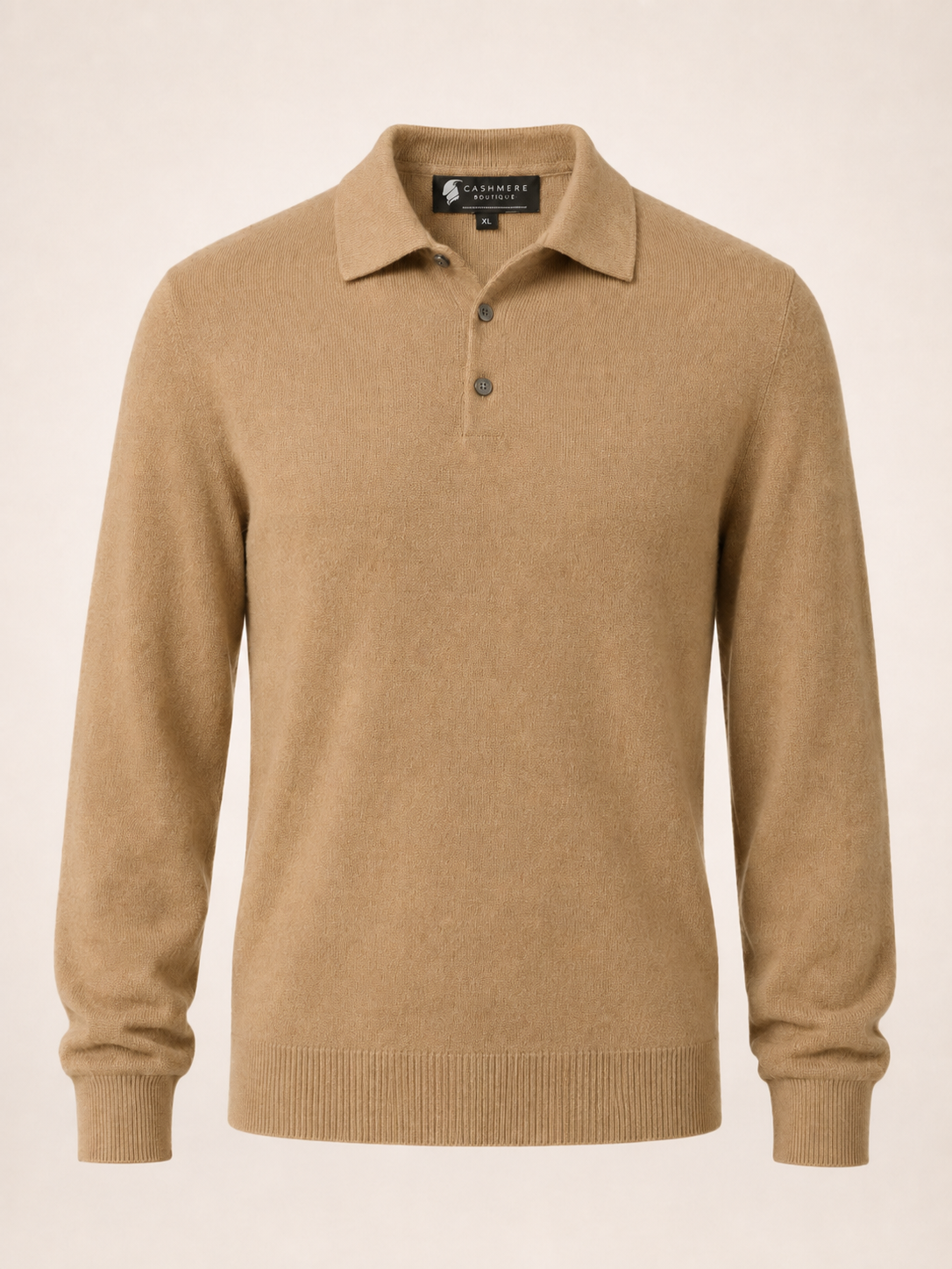 Men's Pure Cashmere Polo Sweater - Camel