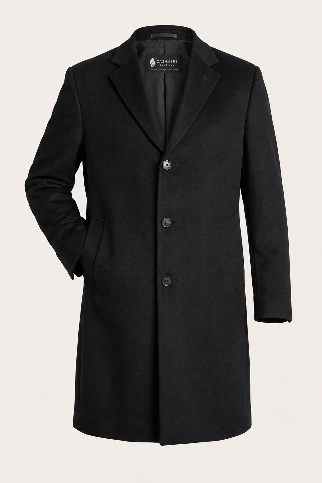 Men's Knee Length Cashmere Blend Overcoat - Black