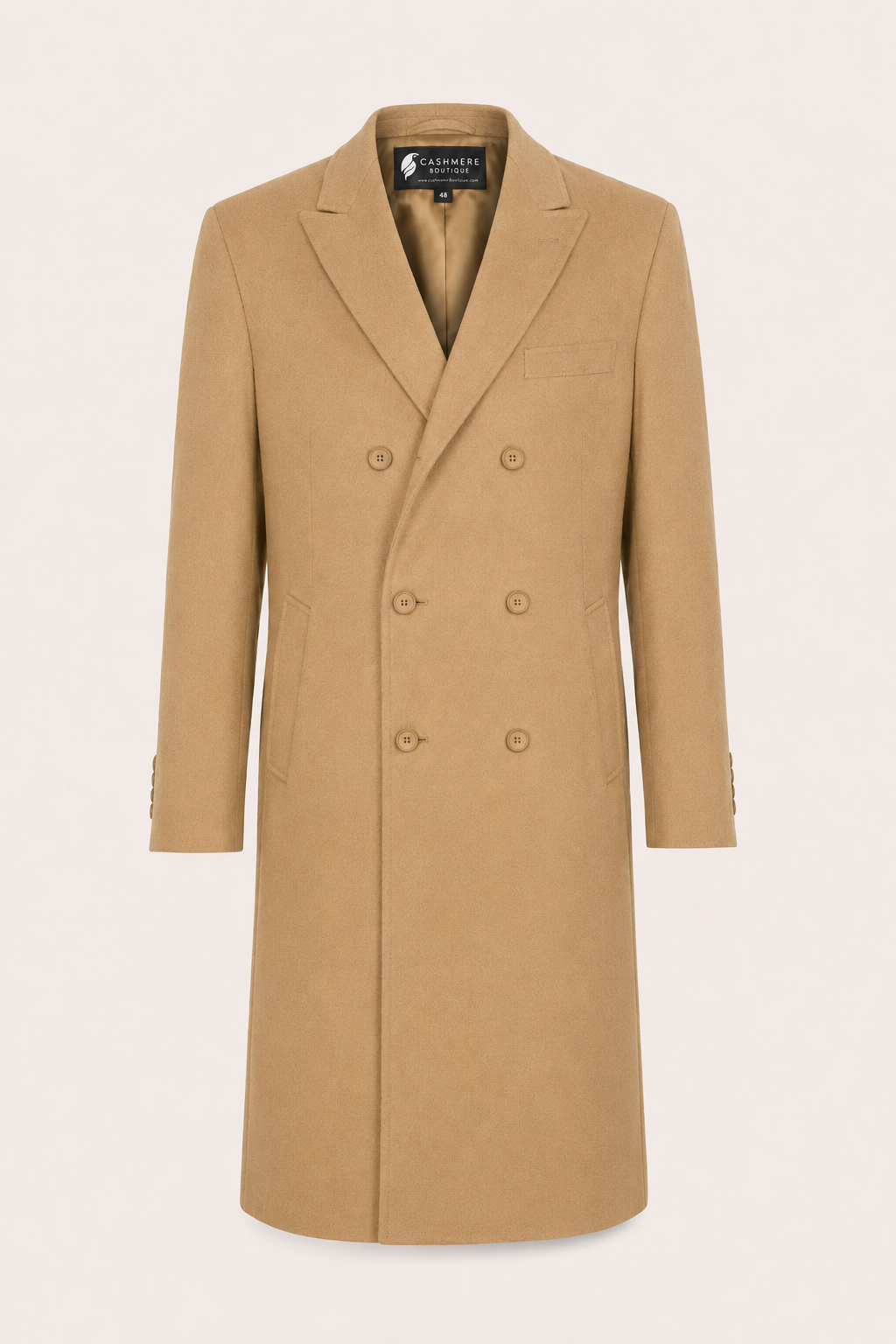 Men's Double Breasted Topcoat in Pure Cashmere - Camel