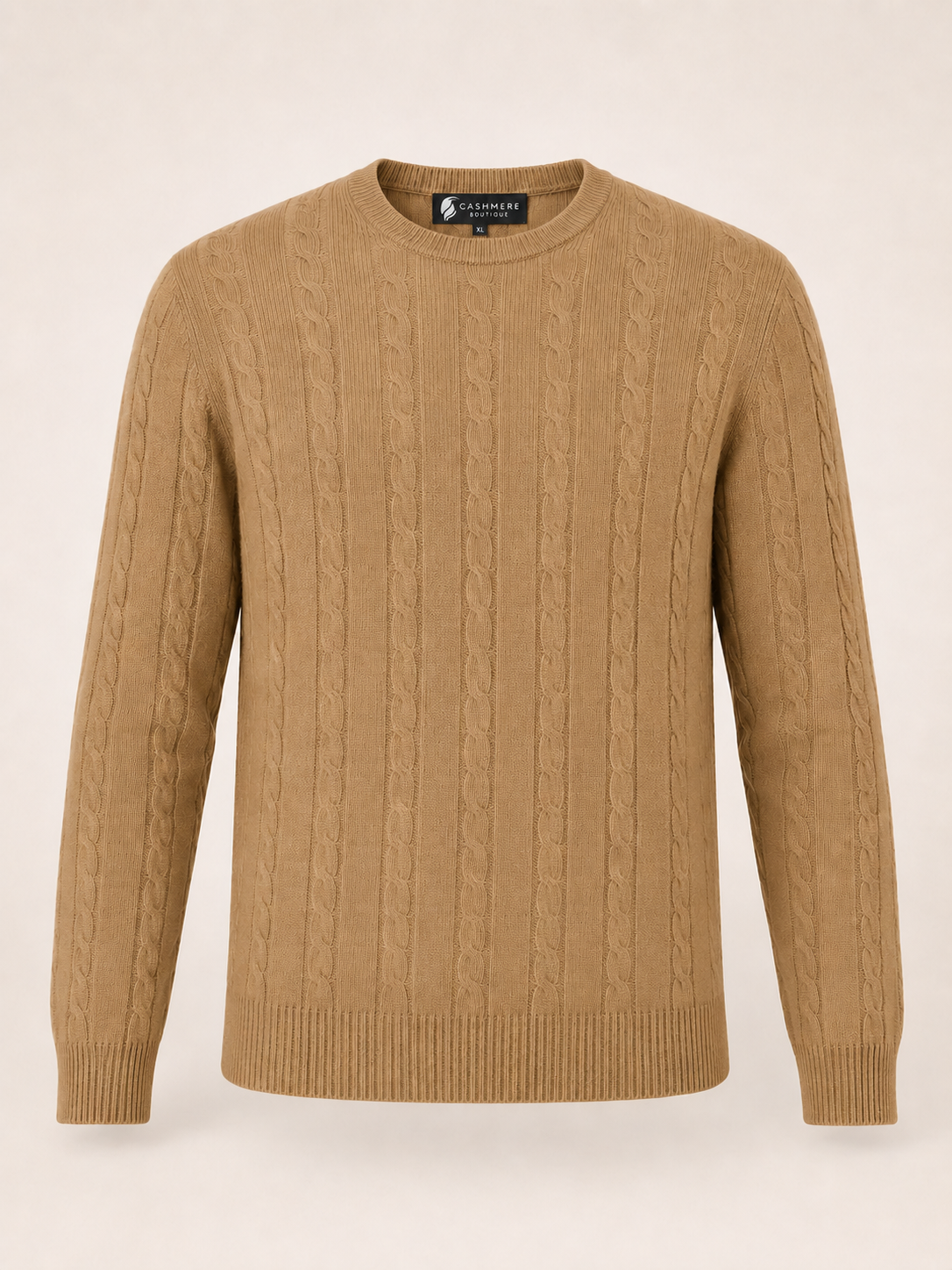 Men's Cable Cashmere Sweater - Camel