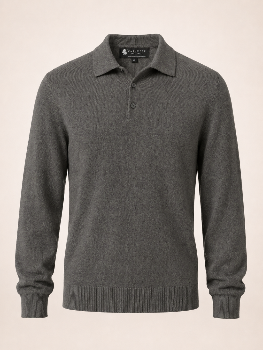 Men's Pure Cashmere Polo Sweater - Charcoal
