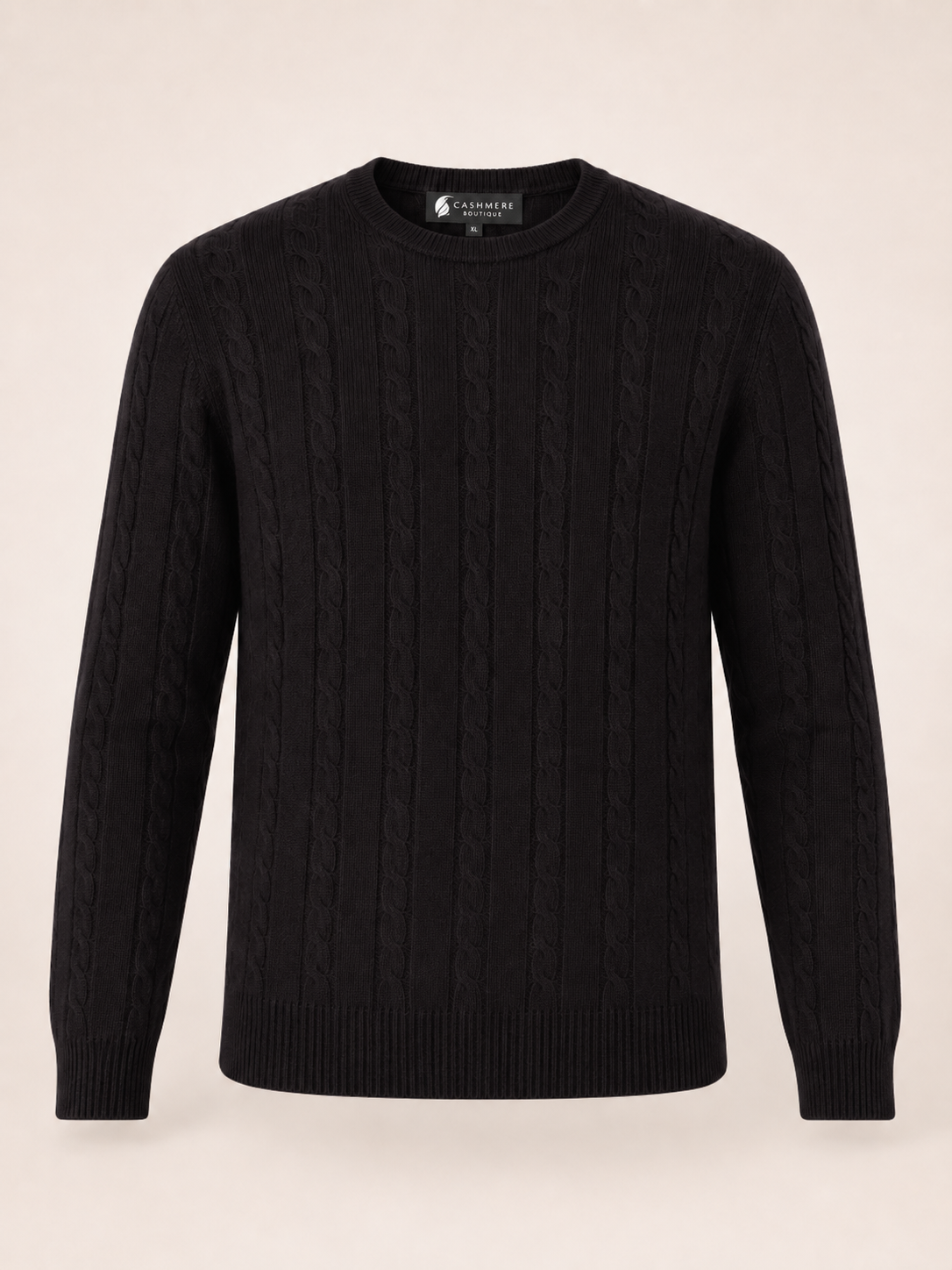 Men's Cable Cashmere Sweater - Black