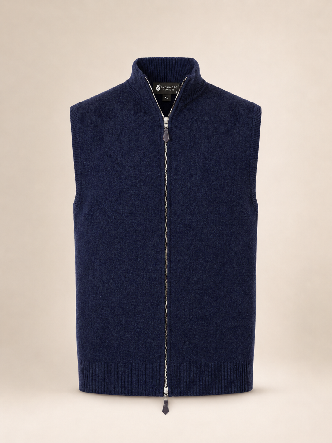 Men's Zip Vest in Pure Cashmere - Ink