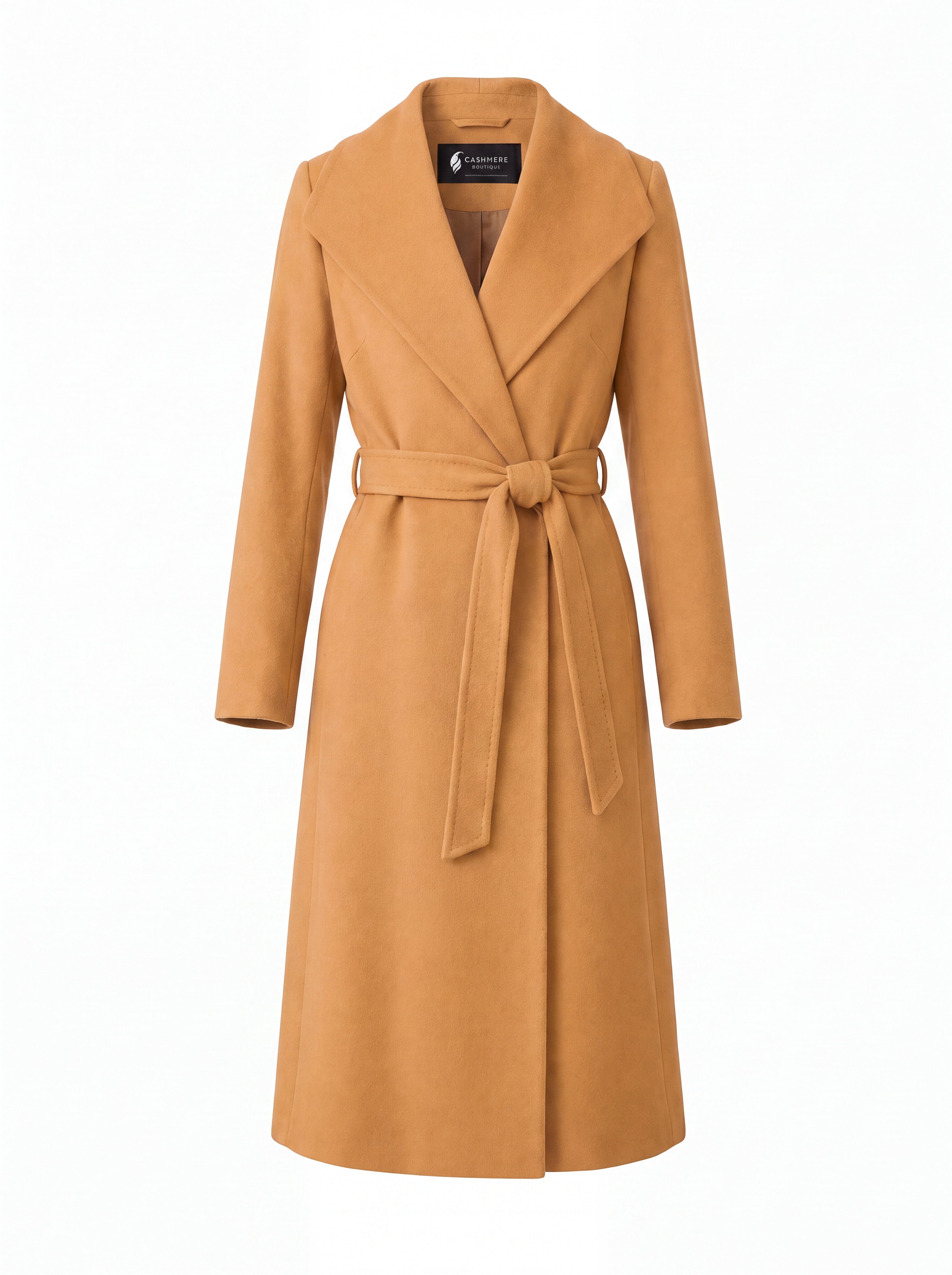 Full Length Belted Coat in Pure Cashmere - Camel