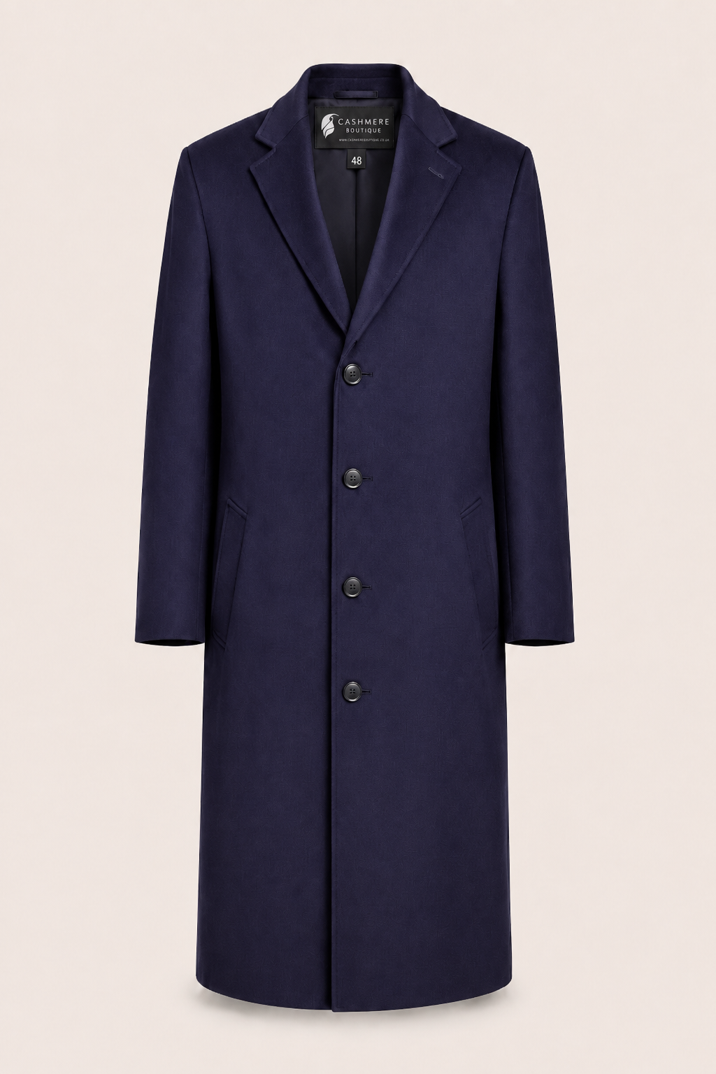 Men's Full Length Topcoat in Pure Cashmere - Navy