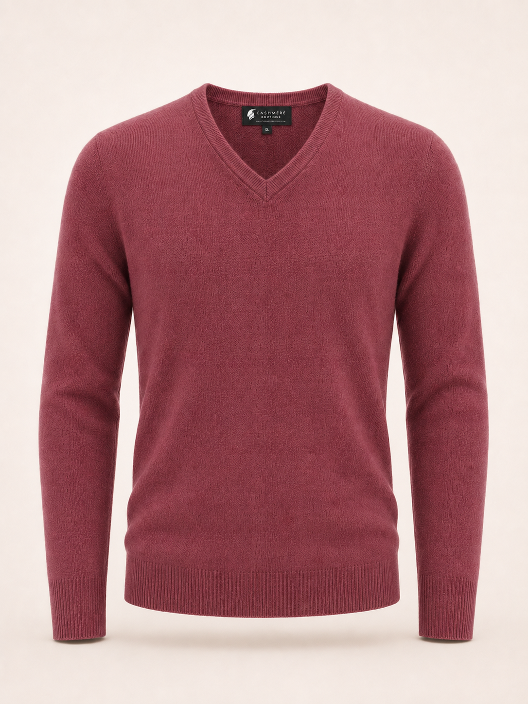 Men's V-Neck Cashmere Sweater - Burgundy