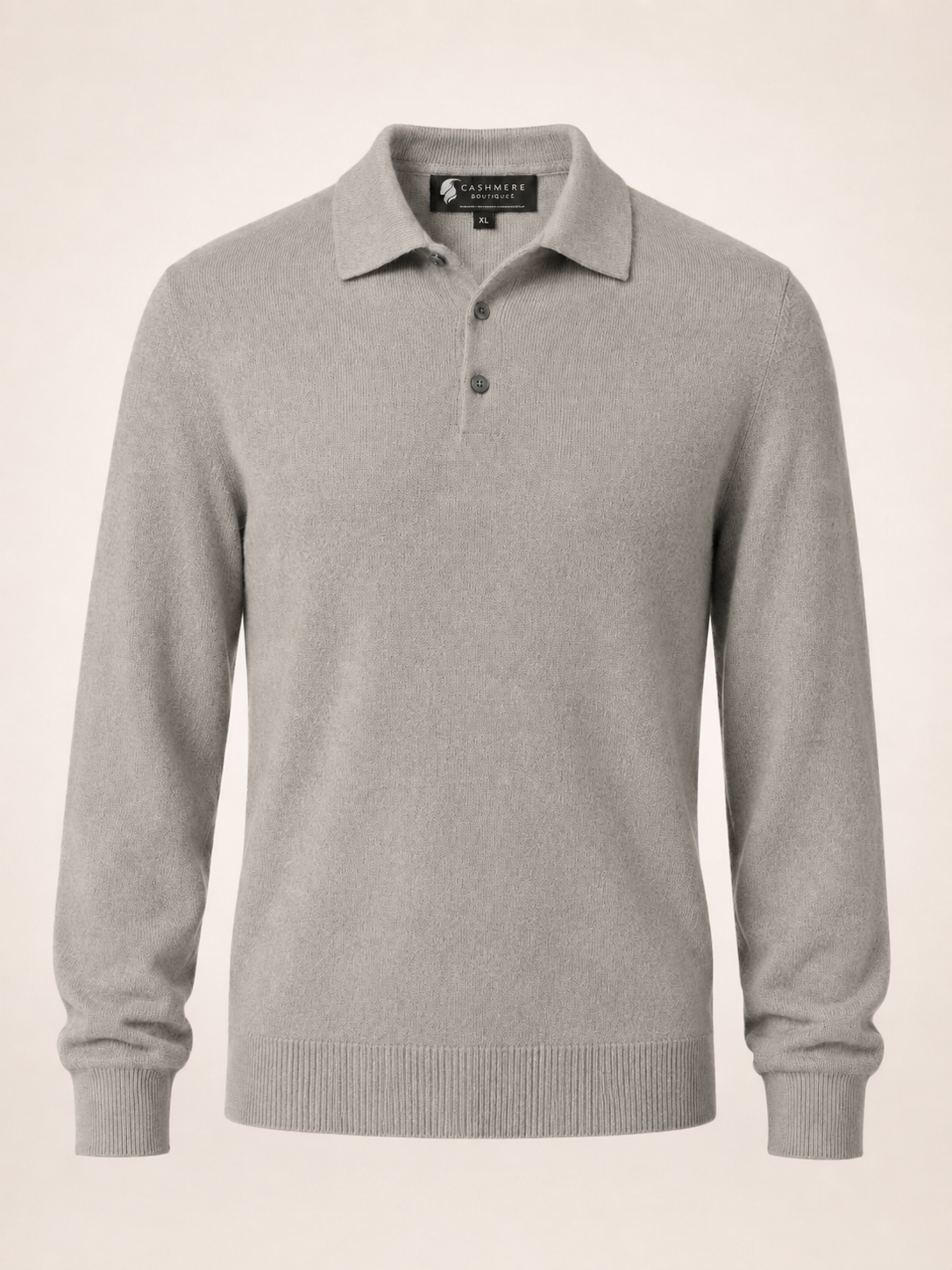 Men's Pure Cashmere Polo Sweater - Faded Pewter