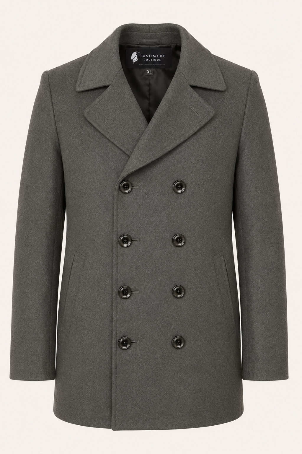 Men's Pure Cashmere Pea Coat - Charcoal