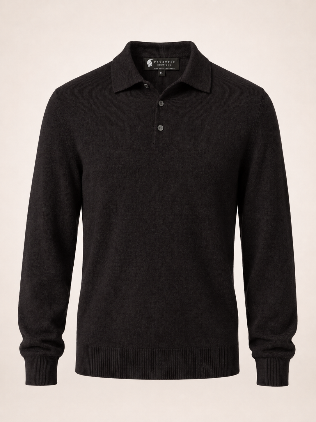 Men's Pure Cashmere Polo Sweater - Black