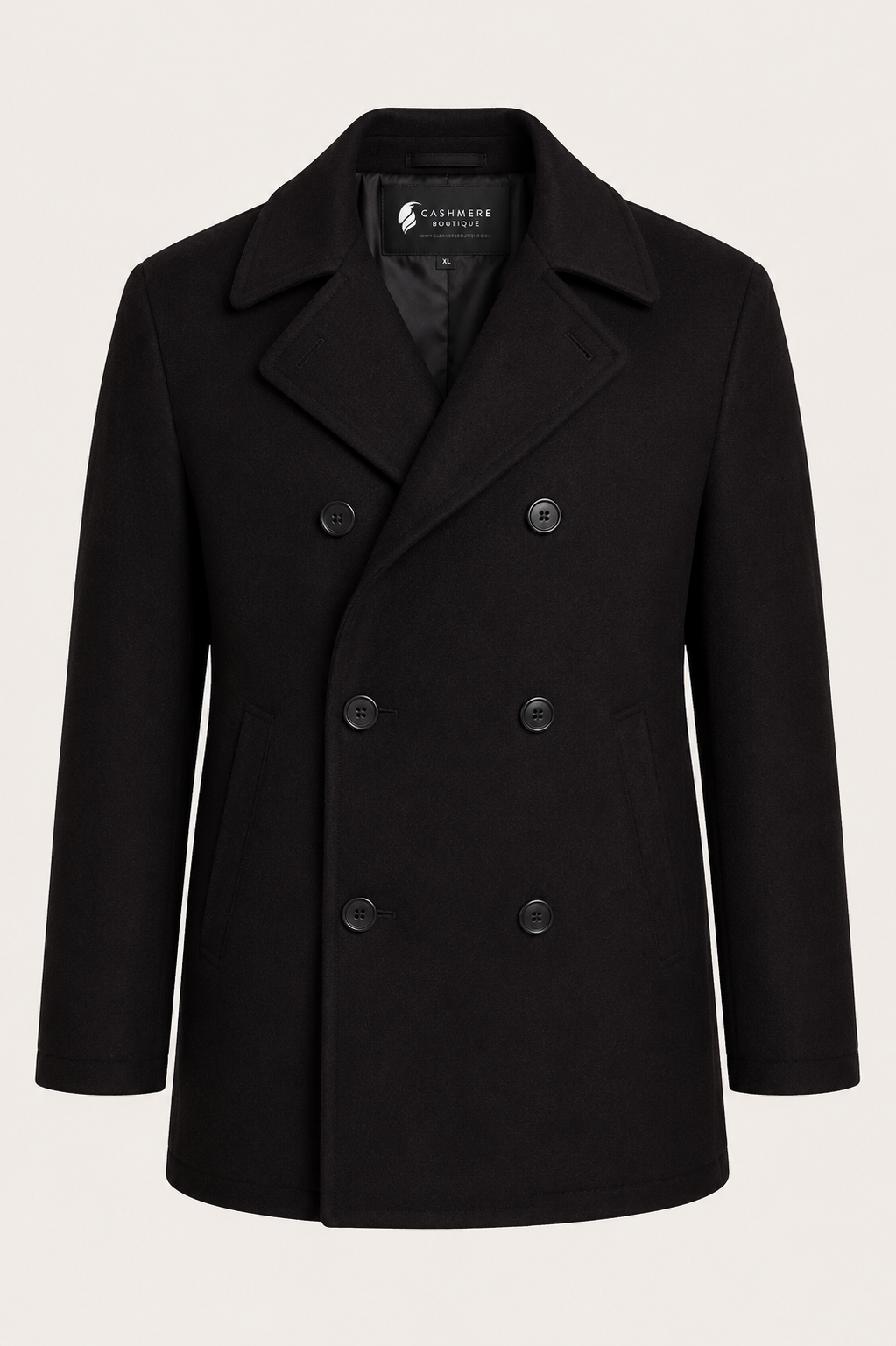 Men's Cashmere Pea Coat - Black