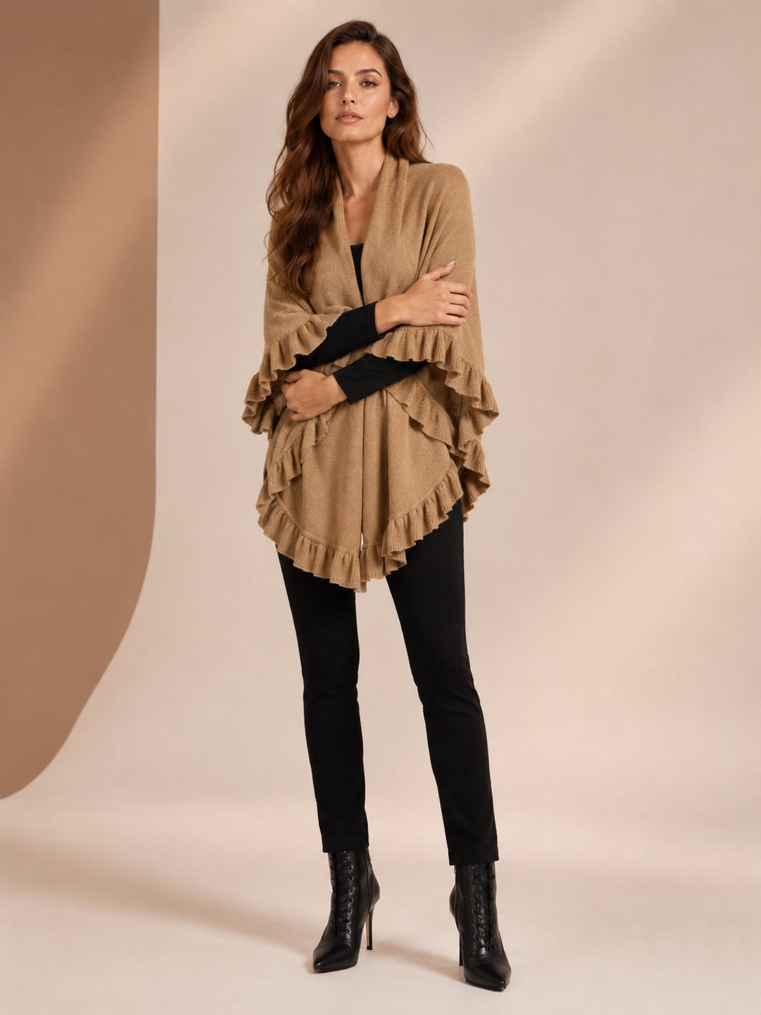 Pure Cashmere Ruffle Wrap model image 3